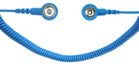 ESD-Spiralkabel, 1 MOhm, hellblau, 2,4 m, 3/10 mm Druckknopf