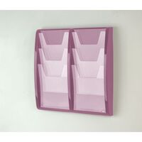 Wall mounted coloured leaflet dispensers - 6 x A4 pockets, lilac