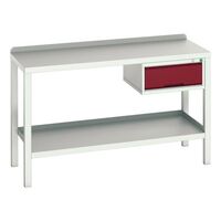 Bott heavy duty welded workbenches with steel worktop and red drawer