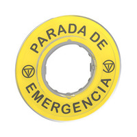Schild Ø60 für Not-Halt-Taster, PARADA DE EMERGENCIA/Logo ISO13850
