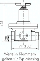 Zeichnung: Druckregler (Solid), Werte in Klammern gelten für Typ Messing
