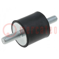 Vibration damper; M8; Ø: 30mm; rubber; L: 30mm; Thread len: 20mm