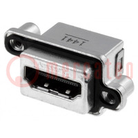 Connettore: HDMI; presa; PIN: 19; dorato; angolari 90°; THT; IP67