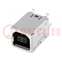 Connector: USB B; socket; on PCBs; THT; PIN: 4; straight; USB 2.0