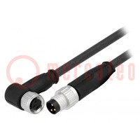 Cable: for sensors/automation; M8-M8; male; female; PIN: 3; plug