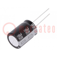 Capacitor: electrolytic; THT; 100uF; 250VDC; Ø18x25mm; Pitch: 7.5mm