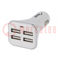 Alimentatore USB; USB A presa x4; Tens.alim: 12÷24VDC; bianco
