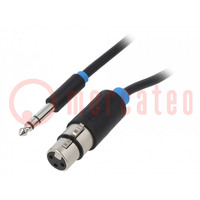 Cable; Jack 6,3mm plug,XLR female 3pin; 2m; black; Øcable: 6mm