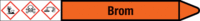 Rohrmarkierer mit Gefahrenpiktogramm - Brom, Orange, 3.7 x 35.5 cm, Seton, Rot