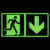 Rettungsschild Notausgang rechts, langnachl., Material: Alu HI, Gr.60x30cm DIN EN ISO 7010 E002 + Zusatzzeichen ASR A1.3 E002 + Zusatzzeichen