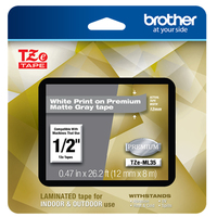 Brother TZEML35 label-making tape White on grey TZe