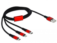 DeLOCK 85892 USB kábel 1 M USB 2.0 USB A USB C/Micro-USB B/Lightning Fekete, Vörös