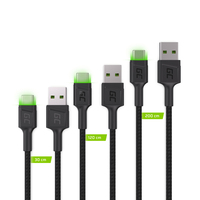 Green Cell Set 3x GC Ray USB-C Cable 30cm, 120cm, 200cm with green LED backlight, fast charging UC, QC 3.0