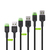 Green Cell Set 3x GC Ray USB-C-Kabel 30 cm, 120 cm, 200 cm mit grüner LED-Hintergrundbeleuchtung, Schnellladung UC, QC 3.0
