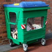 1100 Litre Galvanised Steel See Through Waste Container - Powder Coated in Green - Red