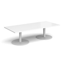Monza rectangular coffee table with flat round white bases 1800mm x 800mm - whit