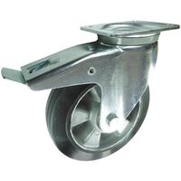 Heavy duty swivel castor with total-stop brake, black rubber tyre & aluminium centre