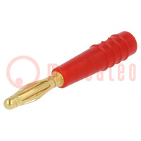 Stecker; 2mm Bananen; 10A; 30VAC; 60VDC; rot; vergoldet; 0,5mm2