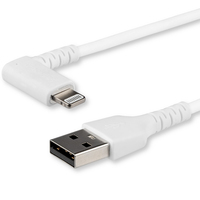 StarTech.com Cable Resistente USB-A a Lightning de 1 m - Blanco -Acodado en un Ángulo de 90° a la Derecha - Cable de Carga y Sincronización USB Tipo A a Lightning de Fibra de Ar...