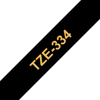 Brother TZE-334 címkéző szalag Fekete alapon arany