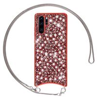 NALIA Glitzer Handyhülle mit Kette für Huawei P30 Pro, Slim Necklace Case Cover Rot