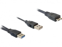 Kabel, USB 3.0 A Stecker an USB 3.0 micro B Stecker + USB 2.0 A Stecker, ca. 0,2m, Delock® [82909]