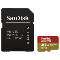 SanDisk MicroSD kártya - 256GB microSDXC Extreme (190/130 MB/s, Class 10 UHS-I U3, A2 V30) + adapter