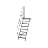 Treppe mit Plattform 45° Stufenbreite 600 mm, 8 Stufen, Aluminium geriffelt