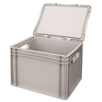Euro stacking containers with attached lids