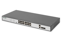 16-Port Fast Ethernet PoE Networkswitch, 19 Zoll, unmanaged,2 Uplink Ports, SFP,