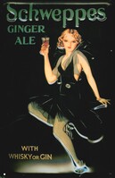 Blechschild Schweppes Frau schwarz