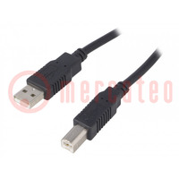 Kabel; USB 2.0; USB-A-stekker,USB-B-stekker; 0,5m; zwart; Ader: Cu