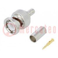 Connector: BNC; plug; male; straight; 50Ω; crimped; for cable; POM