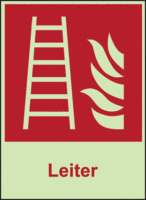 Brandschutz-Kombischild - Feuerleiter, Leiter, Rot, 30 x 20 cm, Folie, Weiß