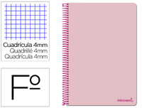 CUADERNO ESPIRAL LIDERPAPEL FOLIO SMART TAPA BLANDA 80H 60GR CUADRO 4MM CON MARGEN COLOR ROSA