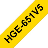 BROTHER szalag HGe-651, Sárga alapon Fekete, Nagy sebességű, 24mm 0.94", 8 méter, 5db/csomag