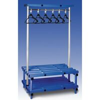 Plastic cloakroom & changing room furniture - Cloakroom bench with hangers - Double sided - Blue