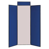 Full height folding 3 panel display systems with header panel - blue and grey