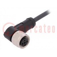 Connection lead; M12; PIN: 3; angled; 2m; plug; 250VAC; 4A; -25÷80°C