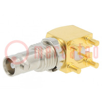Socket; Micro BNC; female; angled 90°; 75Ω; THT; PTFE; gold-plated