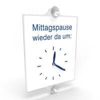 Ladentürschild, Text: Mittagspause, m. , mit verstellbarer Uhranzeige, (BxH): 21 x 30 cm
