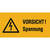 Vorsicht Spannung Warn-Kombischild auf Bogen, Folienetik, gestanzt, 5,20x2,60cm DIN EN ISO 7010 W012 + Zusatztext ASR A1.3 W012 + Zusatztext