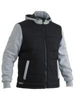Bisley Flex & Move Contrast Puffer Fleece Hooded Jacket Black Size Large