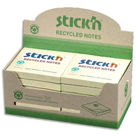STICK'N Lot de 12 blocs de 100 feuilles recyclés repositionnables 76x76 mm. Couleur jaune.