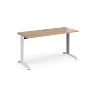 TR10 straight desk 1400mm x 600mm - white frame and beech top