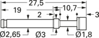 Hochstrom-Federkontakt mit Tastkop, Rundkopf, Ø 2.65 mm, Hub 5.5 mm, RM 4 mm, L