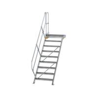 Treppe mit Plattform 45° Stufenbreite 800 mm, 9 Stufen, Aluminium geriffelt