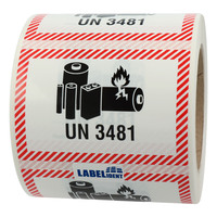 Transportaufkleber 100 x 70 mm, enthält Lithium Ionen Batterien, UN 3481, Polyethylen, permanent, 500 Transportetiketten