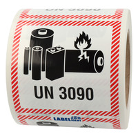 Transportaufkleber 100 x 100 mm, Lithium Metall Batterien, UN 3090, Papier, permanent, 500 Transportetiketten