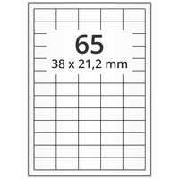 Universaletiketten auf DIN A4 Bogen, 38 x 21,2 mm, 6.500 Haftetiketten, Papier ablösbar